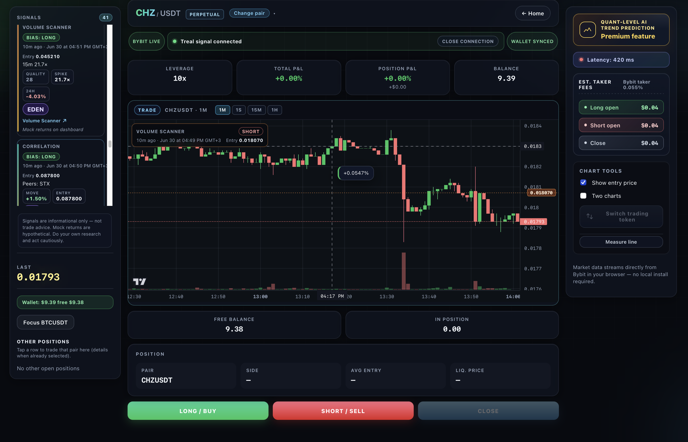 Treal trade terminal — signals and execution in one workspace