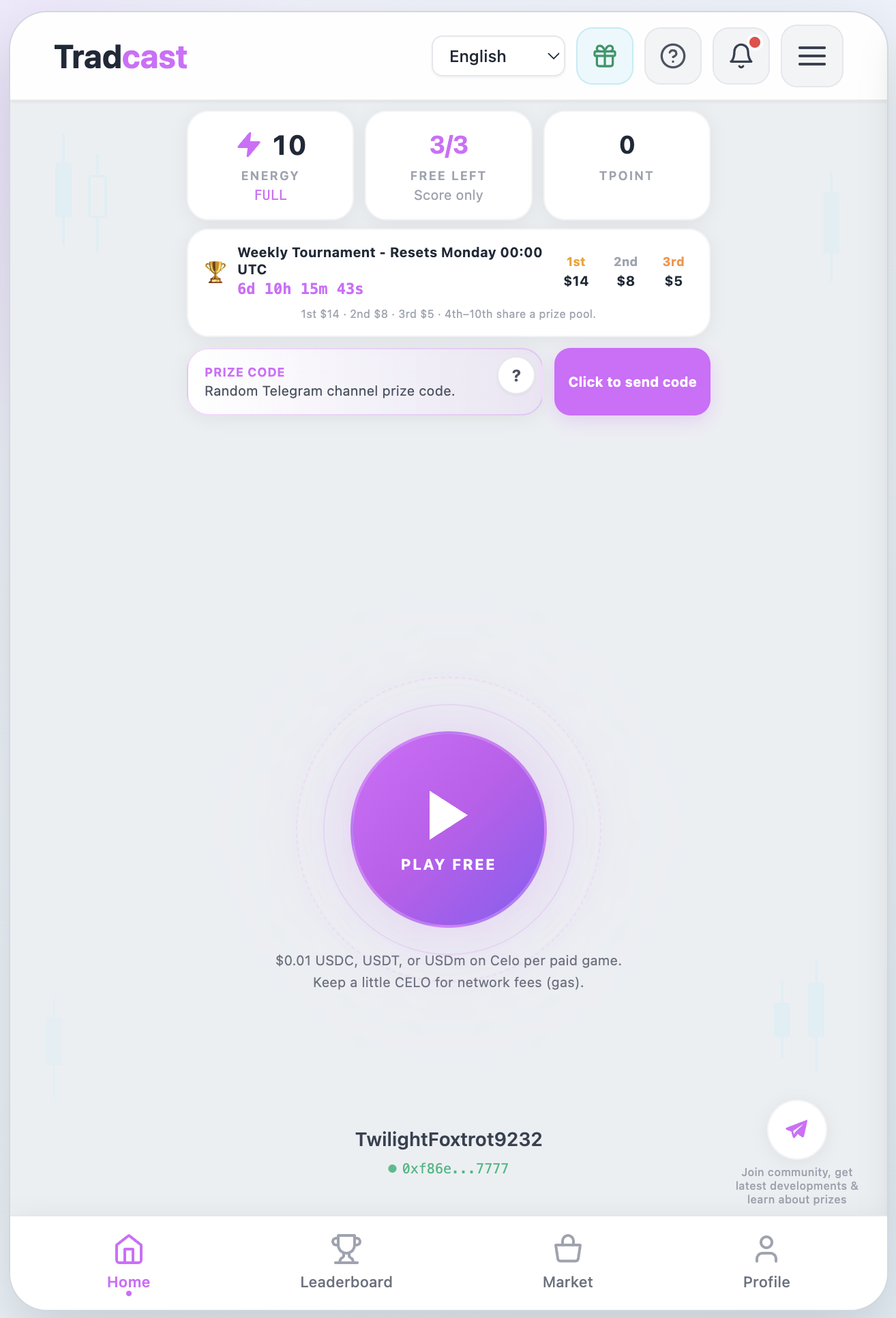 TradCast home — play free, track energy and TPOINT